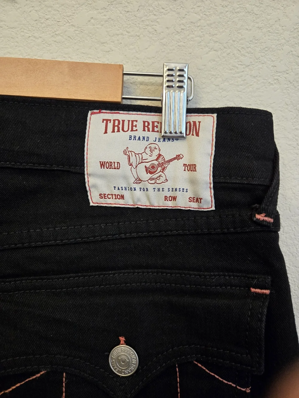 True Religion Mens Sz 34x34 Ricky Straight Relaxed Black Denim Flap Pockets